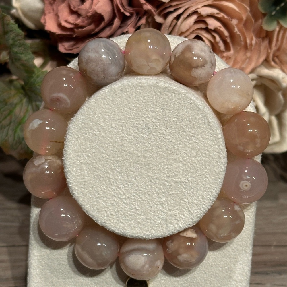 Chunky Flower Agate Bracelet 15mm Size 6.5